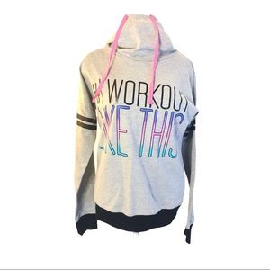 Hoodie, neon color letters (I WORKOUT LIKE THIS) S